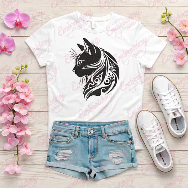 Floral Cat Face Embroidery Design