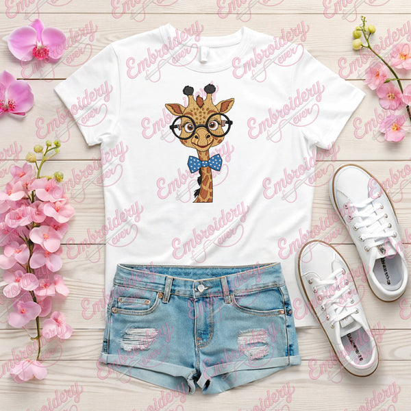 Cartoon Giraffe With Glasses Embroidery Design