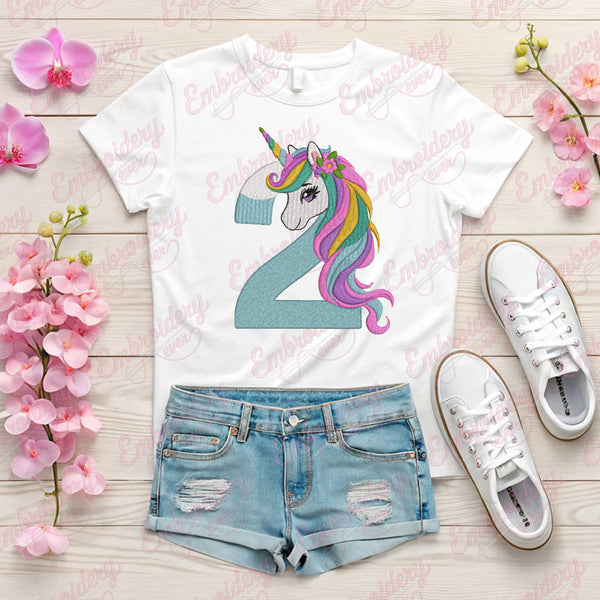 Unicorn Number 2nd Birthday Embroidery Design