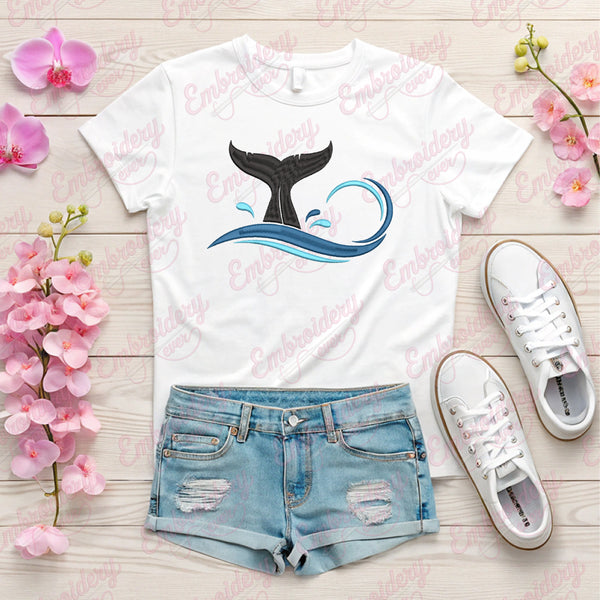 Whale Tail And Ocean Embroidery Design