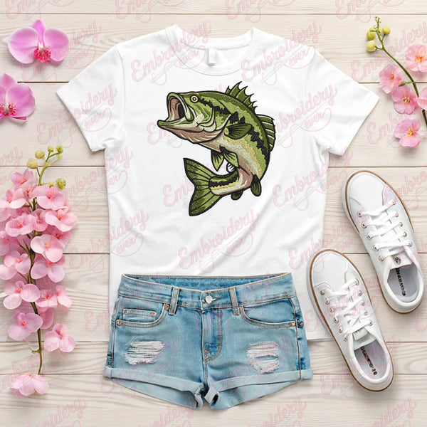Bass Fishing Embroidery Design