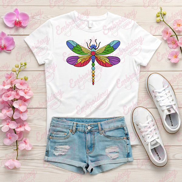 Colorful Dragonfly Embroidery Design