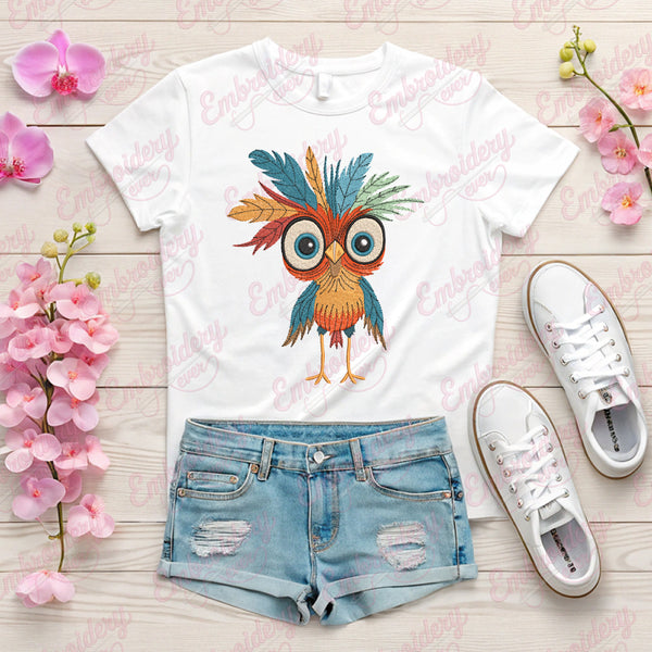 Colorful Cartoon Owl Embroidery Design