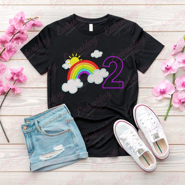 Rainbow Birthday Number 2 Embroidery Design