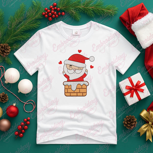 Santa in Chimney Christmas Embroidery Design