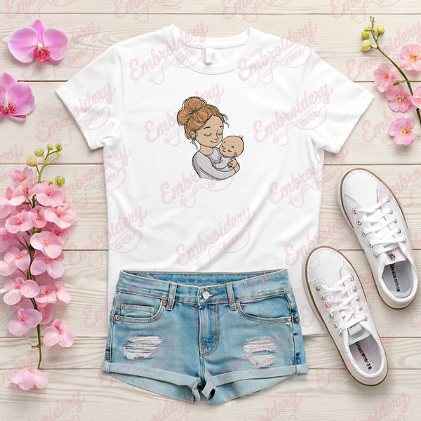 Mother and Baby Embroidery Design
