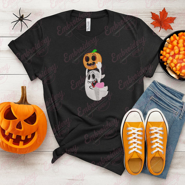 Ghost With Pumpkin Halloween Embroidery Design