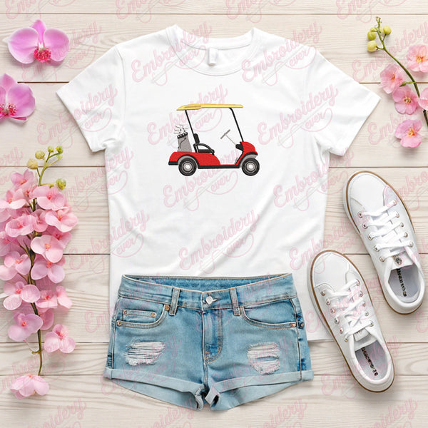 Red Golf Cart Embroidery Design