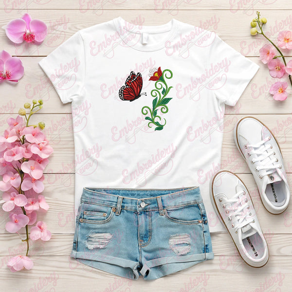 Butterfly Flowers Embroidery Design
