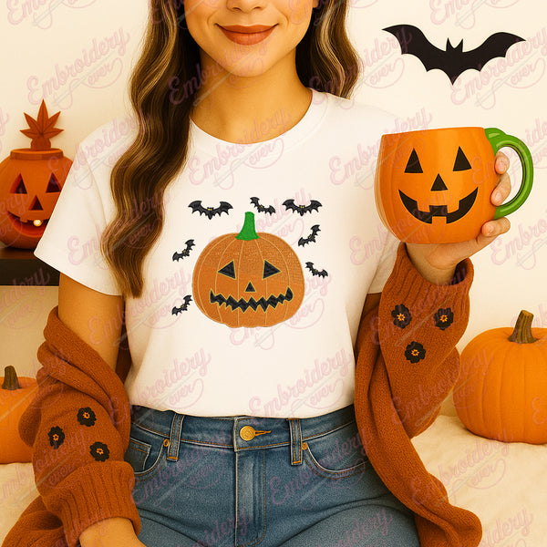 Halloween Pampkin Bat Embroidery Design