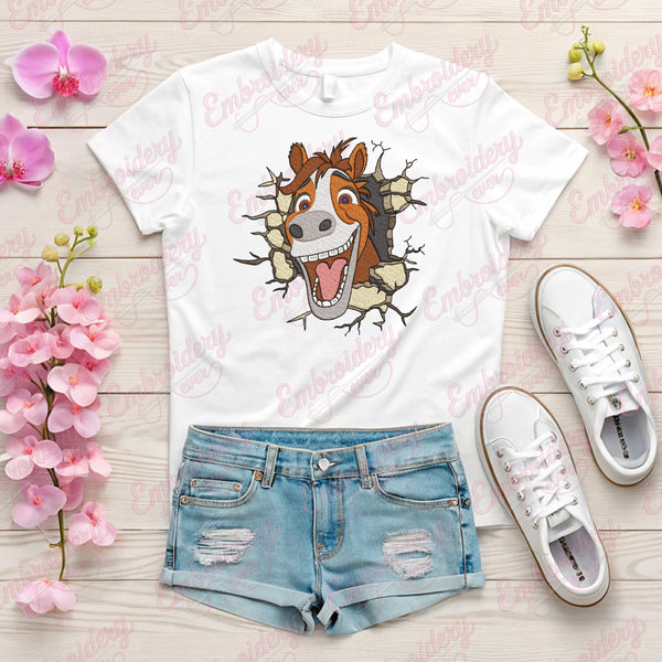 Funny Horse Cracked Wall Embroidery Design