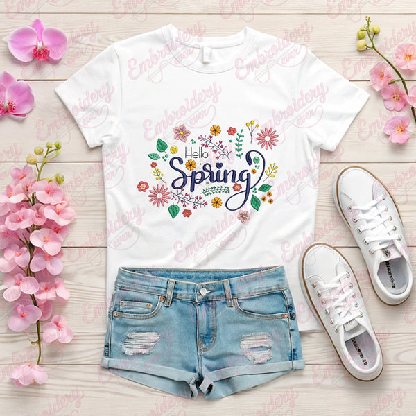 Hello Spring Flowers Embroidery Design
