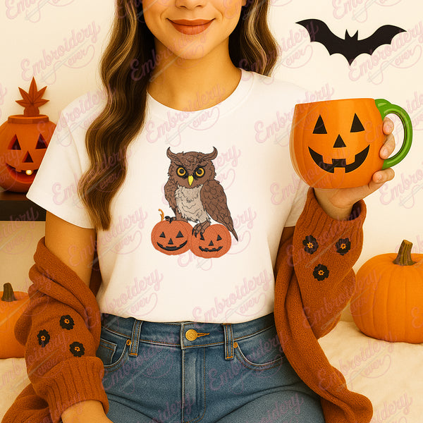 Halloween Owl Pumkin Embroidery Design