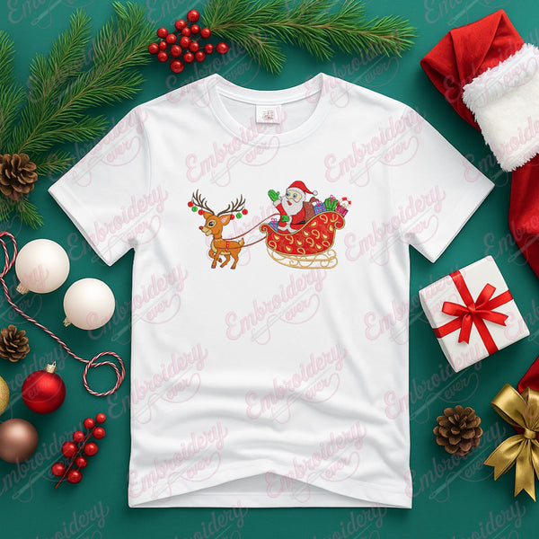Santa Claus And Reindeer Sleigh Embroidery Design