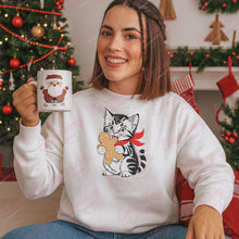 Christmas Cat Eating Gingerbread Embroidery Design