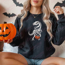 Halloween T-Rex Dinosaur Skeleton with Pumpkin Embroidery Design