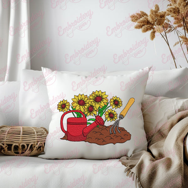 Pot With Sunflowers Gardening Embroidery Design
