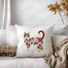 Tropical Flowers Cat Embroidery Design