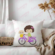 Cute Girl Riding Bicycle Embroidery Design