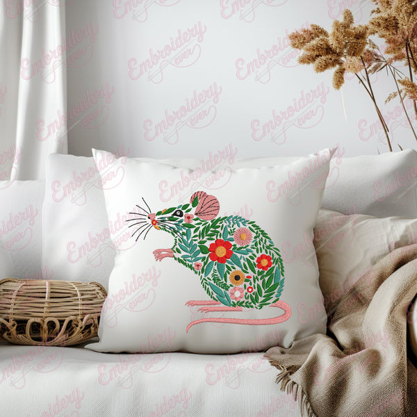 Tropical Leaves And Flowers Rat Embroidery Design