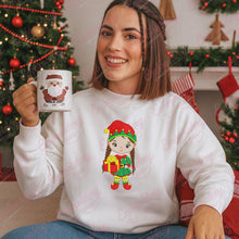 Christmas Elf Girl With Gift Embroidery Design