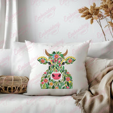 Tropical Leaves And Flowers Cow Head Embroidery Design