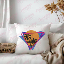 Retro 80s Style Synthwave Neon Sunset Embroidery Design