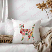 Tropical Leaves And Flowers Cat Embroidery Design