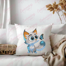 Cute Cat Observing Butterfly Embroidery Design