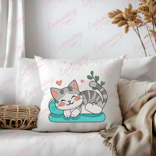 Cute Sleeping Cat Embroidery Design