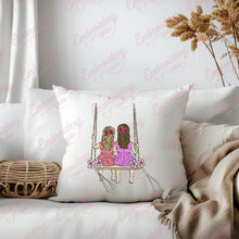 Two Cute Little Girls Sisters Swing On A Swing Embroidery Design