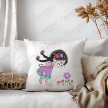 Cute Girl with Flowers Embroidery Design