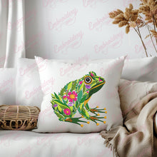 Tropical Leaves And Flowers Frog Embroidery Design