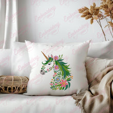 Tropical Leaves And Flowers Unicorn Embroidery Design