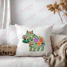 Colorful Botanical Hippopotamus Embroidery Design