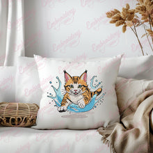 Playful Cute Cat In Water Embroidery Design