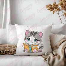 Cat Reading Book Embroidery Design