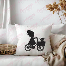 Little Girl Cycling With Cat Embroidery Design