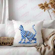 Abstract Blue Cat Embroidery Design