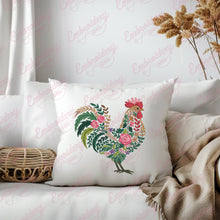 Colorful Botanical Rooster Embroidery Design