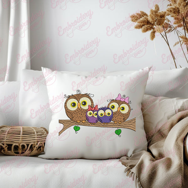 Family Of Owls Machine Embroidery Design