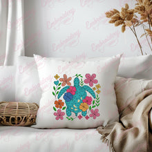 Floral Sea Turtle Embroidery Design
