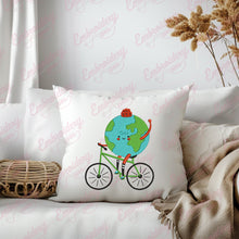 Planet Earth Riding Bicycle Embroidery Design