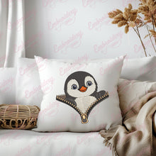 Cartoon Penguin With Zippers Embroidery Design