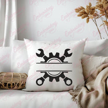 Mechanic Split Name Frame Embroidery Design