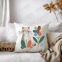 Whimsical Cat And Flower Embroidery Design