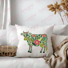 Tropical Leaves And Flowers Cow Embroidery Design