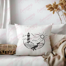 Whale Lighthouse Embroidery Design