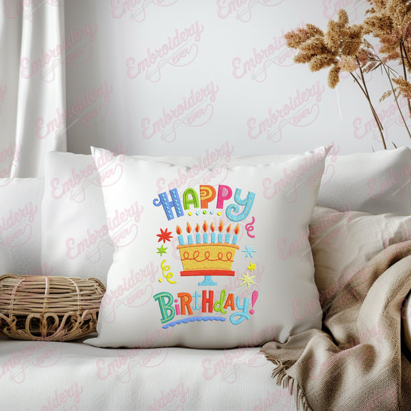 Happy Birthday Colorful Embroidery Design
