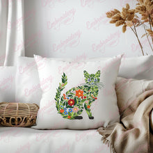 Colorful Botanical Siamese Cat Embroidery Design